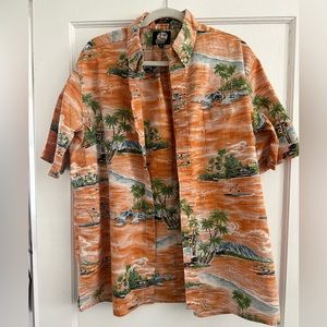 Reyn Spooner Hawaiian Shirt - Orange w Hawaiian Island print